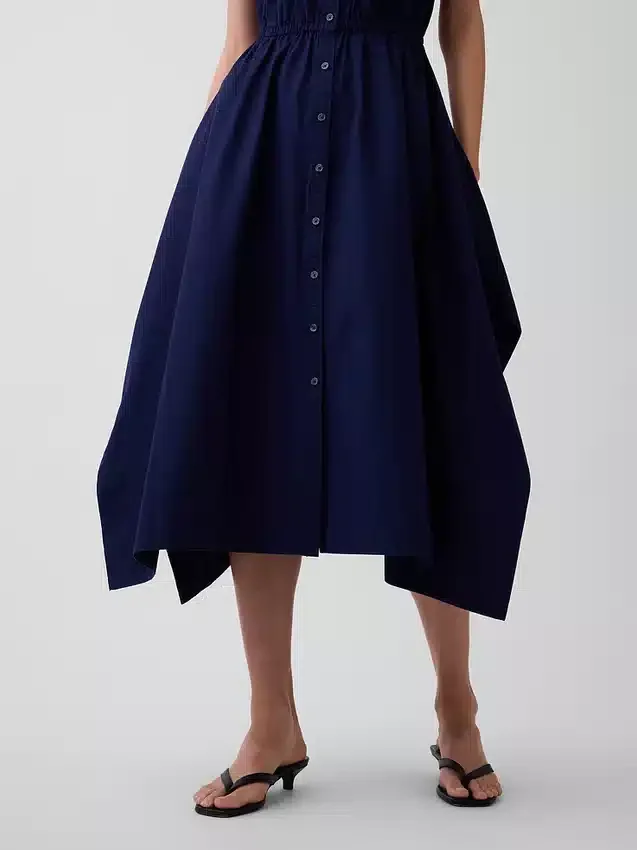 Vestido camisero de popelín con bajo en forma de pañuelo