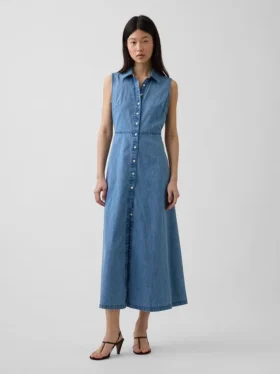Vestido camisero largo de mezclilla ultrasuave