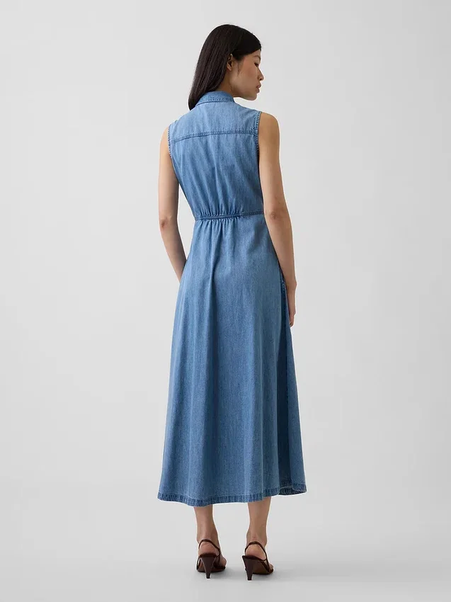 Vestido camisero largo de mezclilla ultrasuave