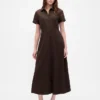 Vestido camisero midi de mezcla de lino