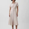 Vestido camisero midi de mezcla de lino