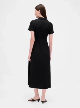 Vestido camisero midi de mezcla de lino