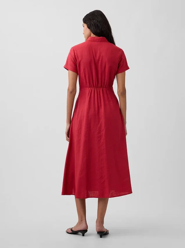 Vestido camisero midi de mezcla de lino