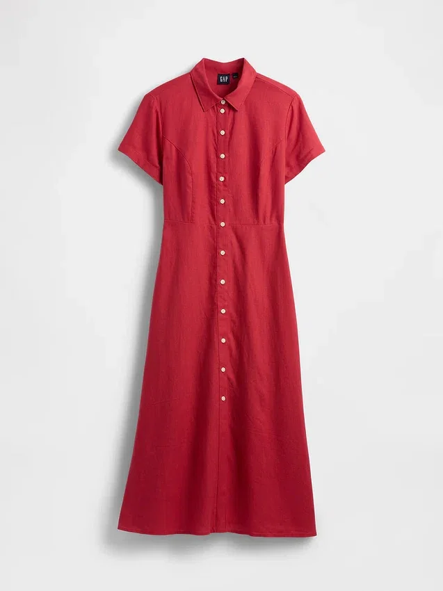 Vestido camisero midi de mezcla de lino