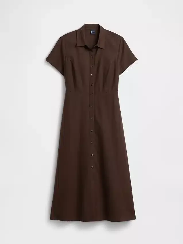 Vestido camisero midi de mezcla de lino