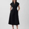 Vestido camisero midi de popelín con cintura ceñida