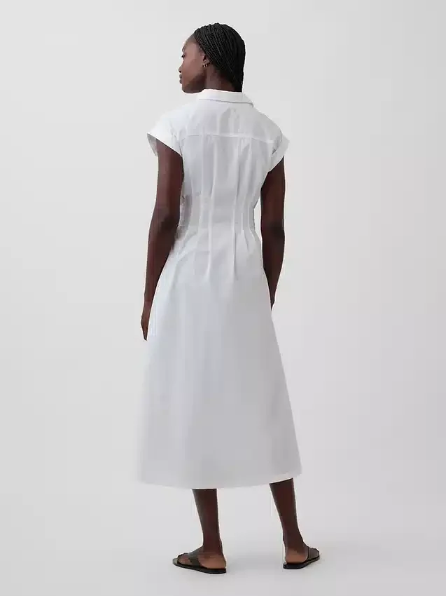 Vestido camisero midi de popelín con cintura ceñida