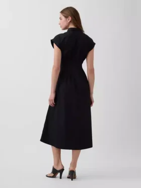 Vestido camisero midi de popelín con cintura ceñida