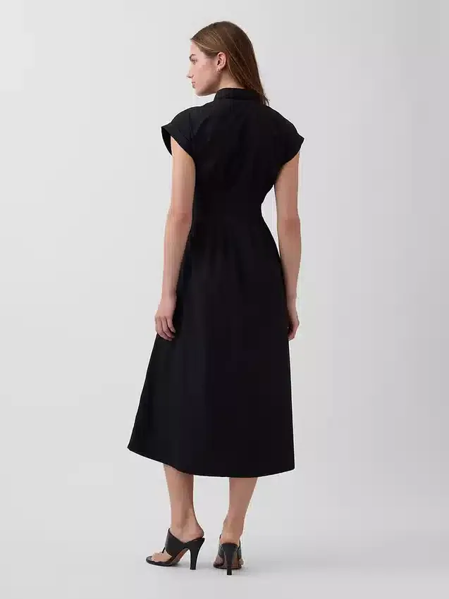 Vestido camisero midi de popelín con cintura ceñida