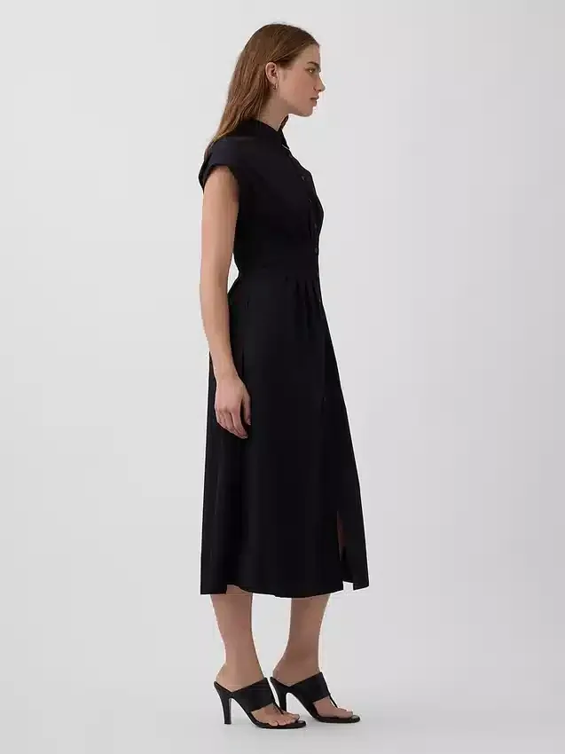 Vestido camisero midi de popelín con cintura ceñida