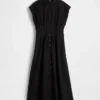 Vestido camisero midi de popelín con cintura ceñida
