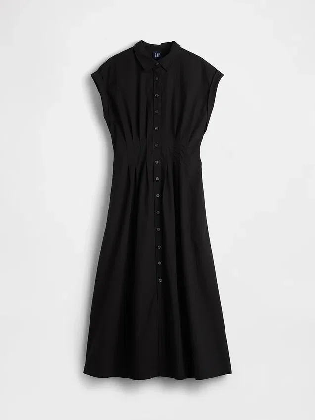 Vestido camisero midi de popelín con cintura ceñida
