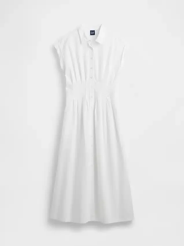 Vestido camisero midi de popelín con cintura ceñida