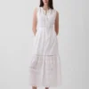 Vestido camisero midi en capas con ribete de encaje