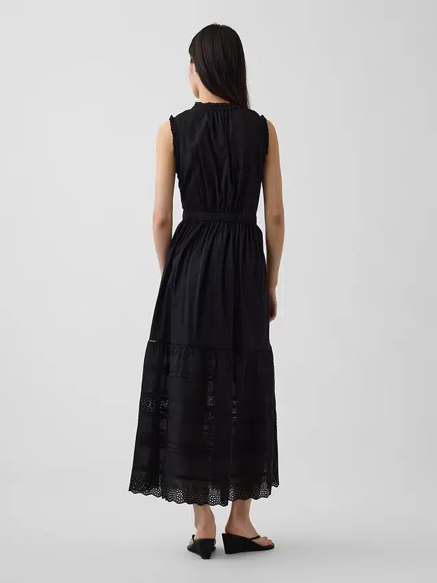 Vestido camisero midi en capas con ribete de encaje