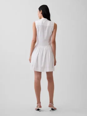 Vestido camisero mini de cintura baja en mezcla de lino