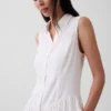 Vestido camisero mini de cintura baja en mezcla de lino