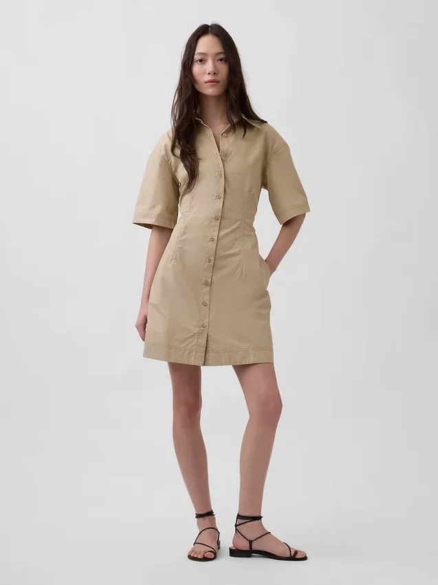 Vestido camisero mini de popelín