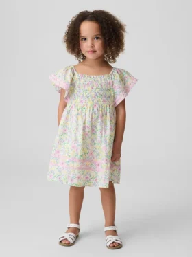 Vestido con mangas ondeantes y fruncido para bebés y niños
