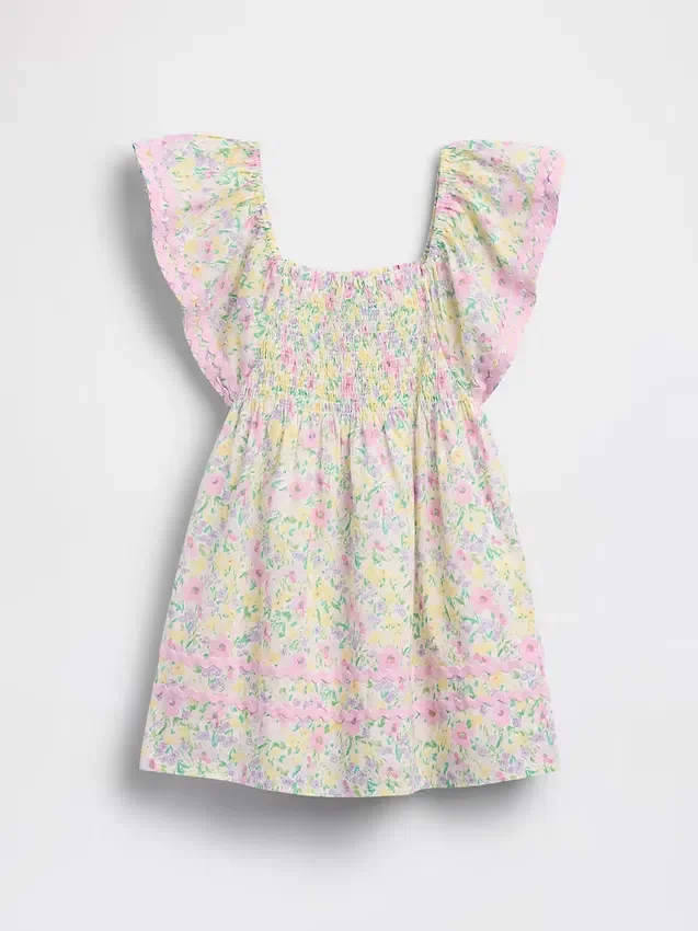 Vestido con mangas ondeantes y fruncido para bebés y niños
