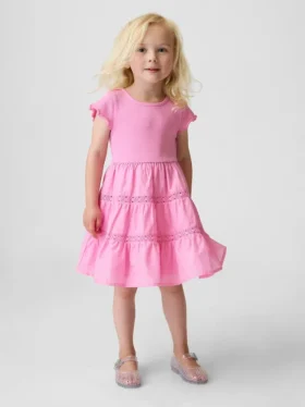 Vestido con volantes y ribete de encaje para bebés y niños pequeños