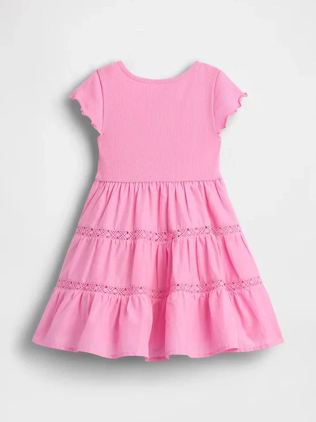 Vestido con volantes y ribete de encaje para bebés y niños pequeños