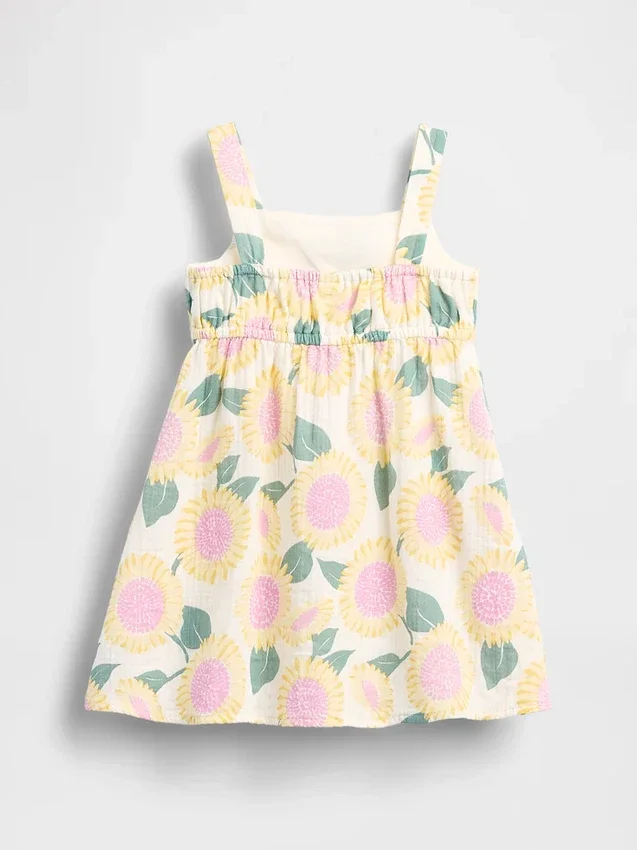 Vestido de gasa de algodón con estampado de girasoles para bebés y niños pequeños