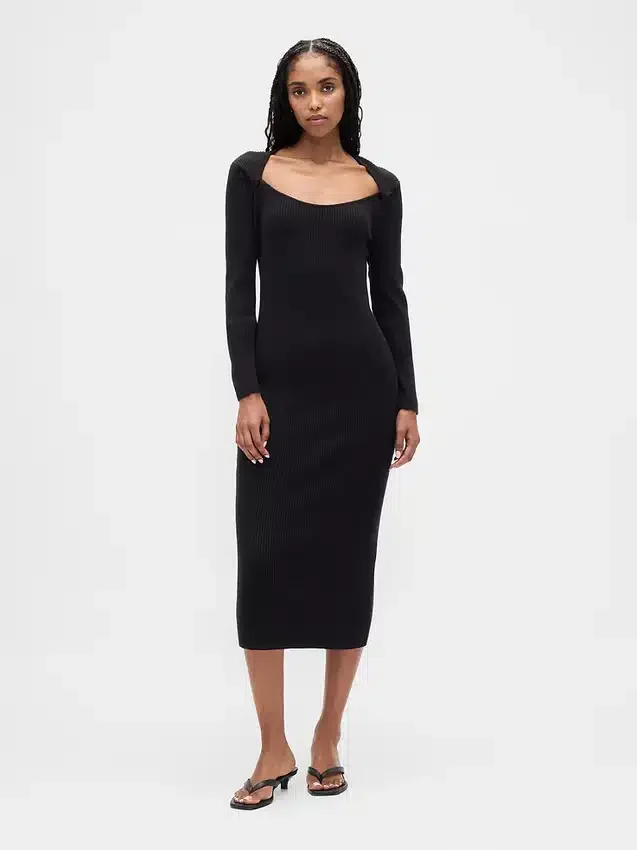 Vestido de jerséu midi de punto acanalado CashSoft