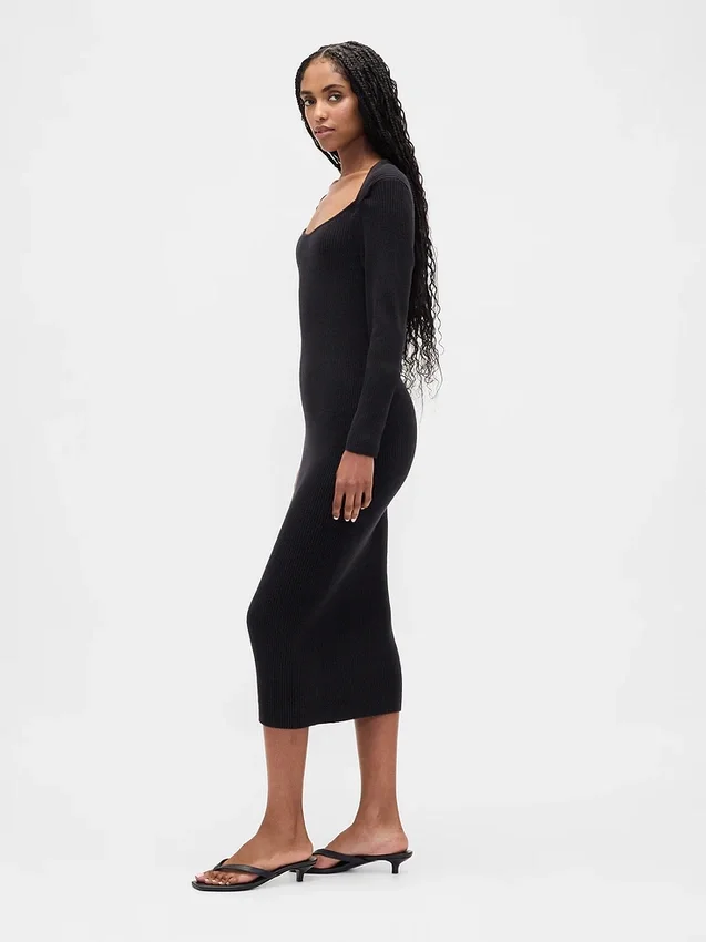 Vestido de jerséu midi de punto acanalado CashSoft
