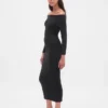 Vestido de jerséu midi elástico con hombros descubiertos de CashSoft