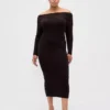 Vestido de jerséu midi elástico con hombros descubiertos de CashSoft