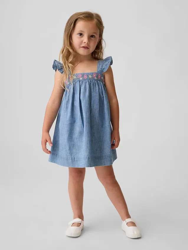 Vestido de mezclilla bordado para bebés y niños