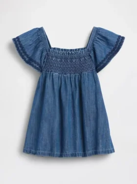 Vestido de mezclilla con fruncidos para bebé