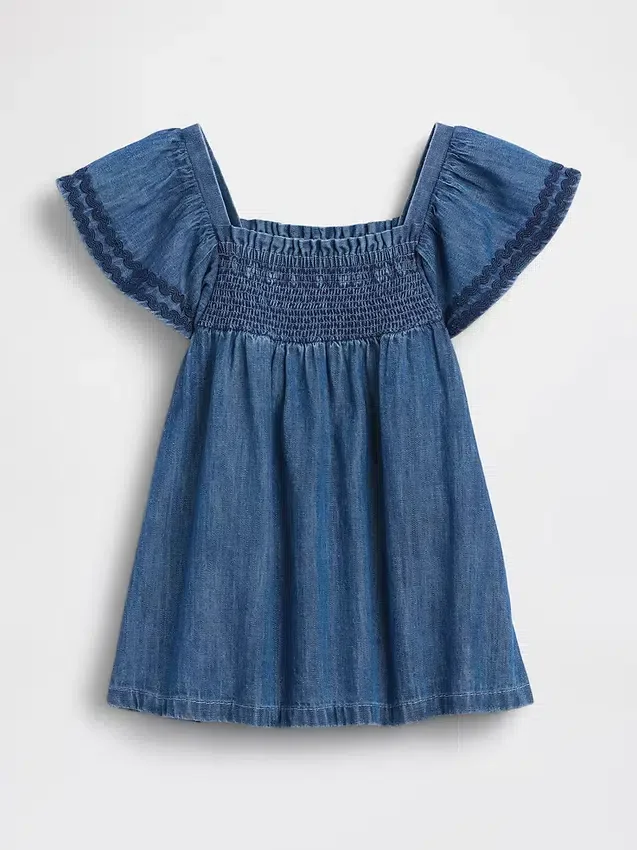 Vestido de mezclilla con fruncidos para bebé