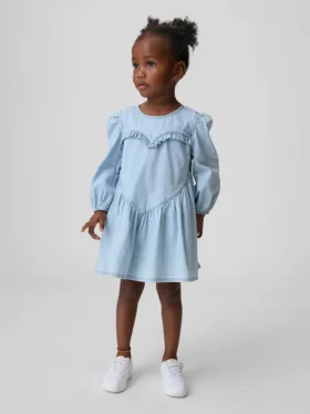 Vestido de mezclilla con volantes y corazón para bebés y niños pequeños