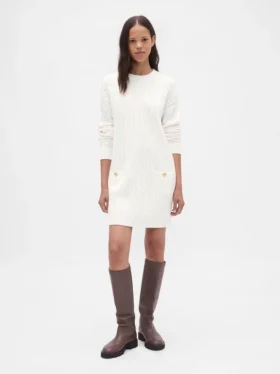 Vestido de suéter mini de punto trenzado CashSoft