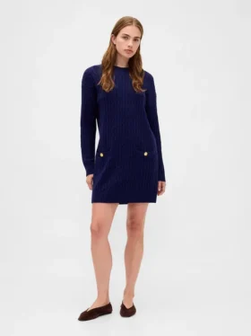 Vestido de suéter mini de punto trenzado CashSoft