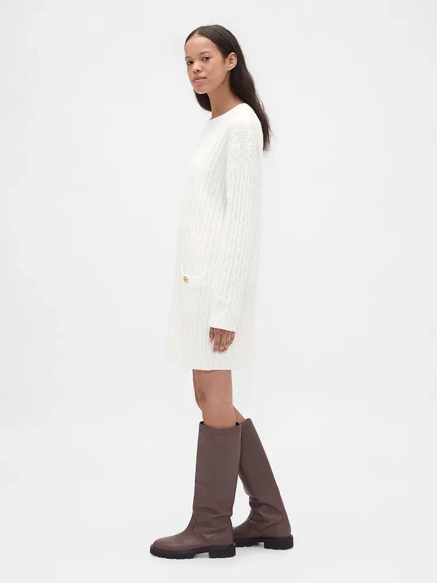 Vestido de suéter mini de punto trenzado CashSoft