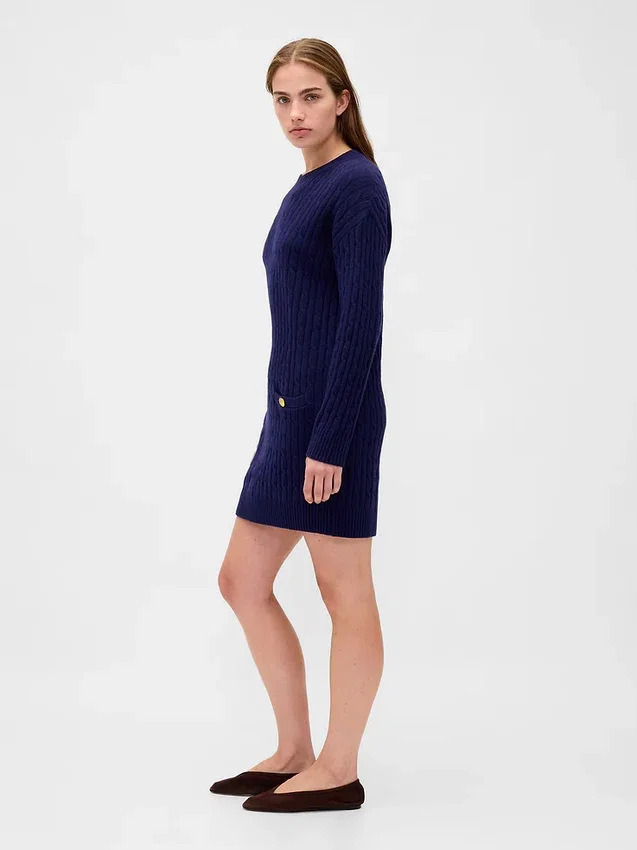 Vestido de suéter mini de punto trenzado CashSoft