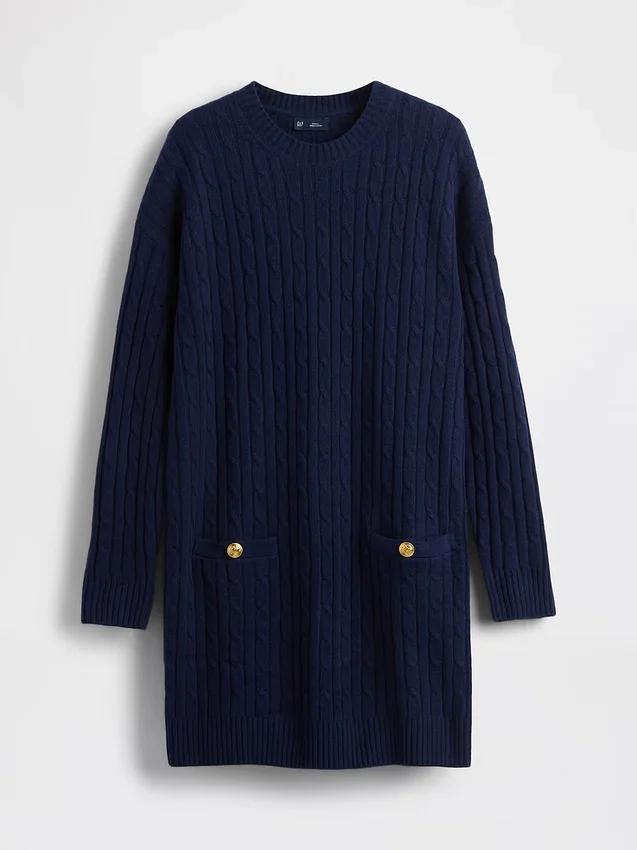 Vestido de suéter mini de punto trenzado CashSoft