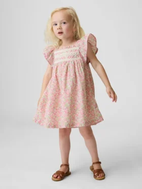 Vestido floral con mangas con volantes para bebés y niños