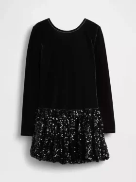 Vestido infantil con volantes y lentejuelas de materiales mixtos