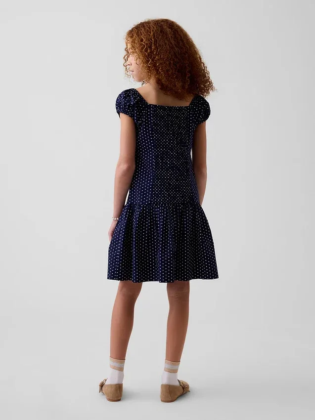 Vestido infantil de lunares con cintura baja