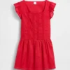 Vestido infantil de mangas con volantes y ribete de encaje