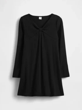 Vestido infantil de punto acanalado con moño