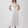 Vestido largo de cintura baja en mezcla de lino