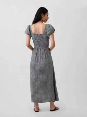 Vestido largo de cintura baja en mezcla de lino
