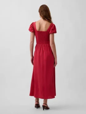 Vestido largo de cintura baja en mezcla de lino