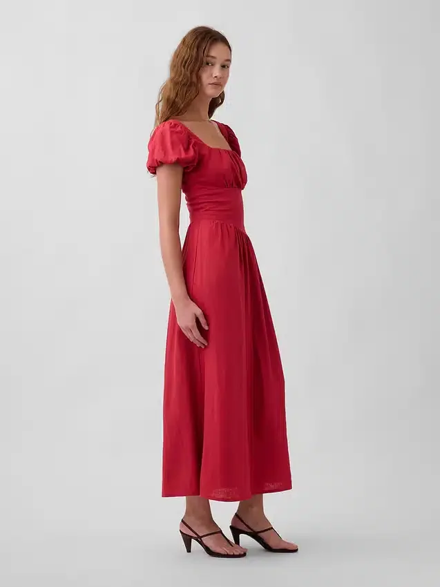 Vestido largo de cintura baja en mezcla de lino