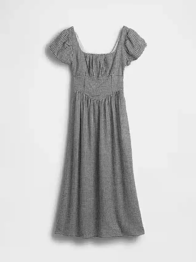Vestido largo de cintura baja en mezcla de lino